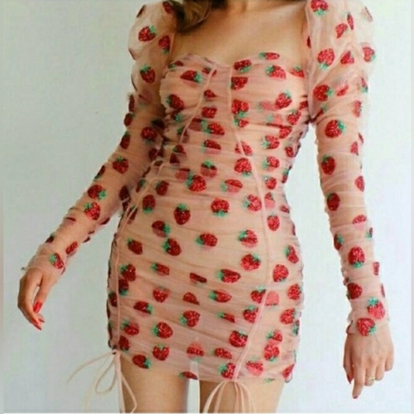 Lirika Matoshi Nude Pink Strawberry Ruched Mini Dress - Picture 8 of 10